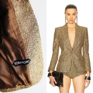 TOM FORD Gold Metallic Tweed Textured Blazer Women sz 34